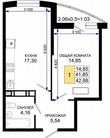 
  Продается 1-комн. квартира 43 м². Фото 10.