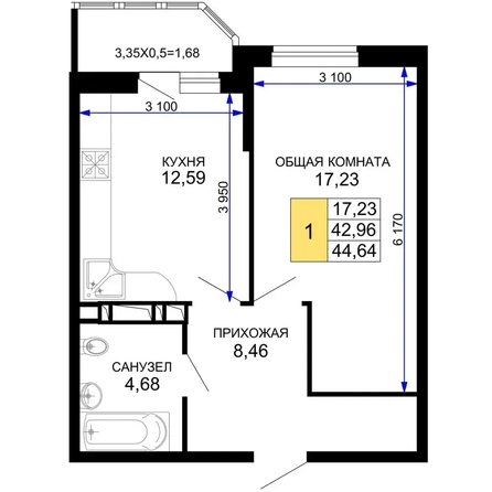 
  Продается 1-комн. квартира 44.6 м². Фото 30.