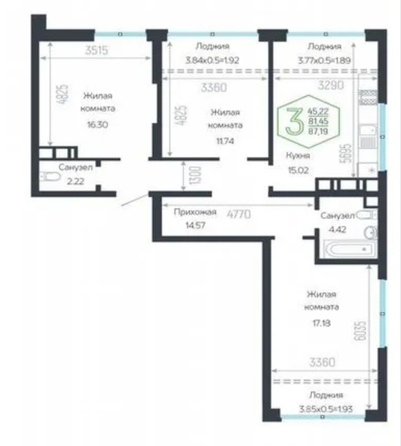 
  Продается 3-комн. квартира 88 м², в ЖК Гарантия на Обрывной, литера 3. Фото 2.