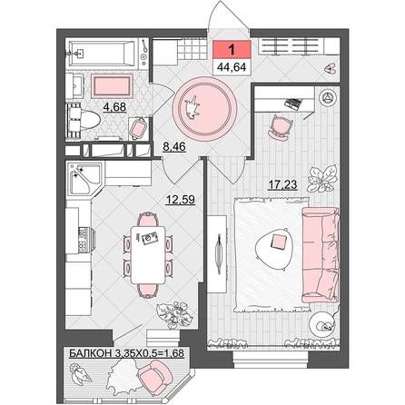 
  Продается 1-комн. квартира 44.6 м². Фото 22.