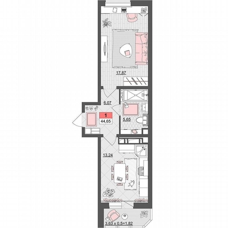
  Продается 1-комн. квартира 46.6 м². Фото 5.