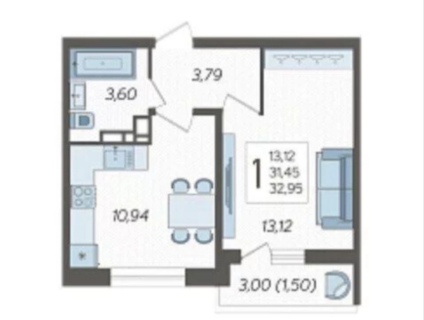 
  Продается 1-комн. квартира 35 м², в ЖК Смородина, литера 1. Фото 14.