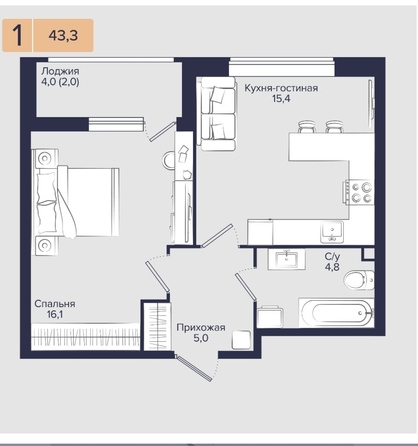 
  Продается 1-комн. квартира 43.3 м², в ЖК Эрмитаж, дом Малевич, к 1.1. Фото 40.