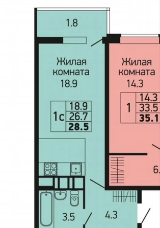 
  Продается 1-комн. квартира 30 м², в ЖК Абрикосово, литера 2. Фото 7.