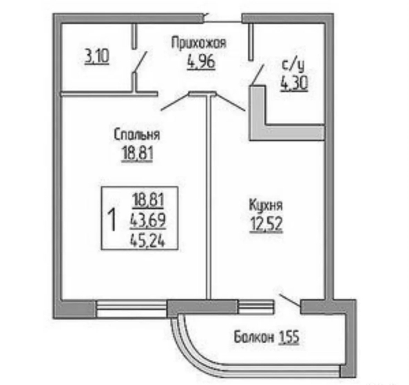 
  Продается 1-комн. квартира 46 м². Фото 5.