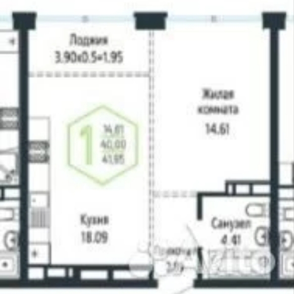
  Продается 1-комн. квартира 44 м². Фото 2.