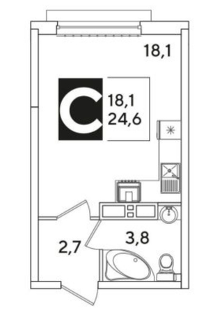 
  Продается 1-комн. квартира 24.6 м², в ЖК Самолет, литера 27. Фото 15.