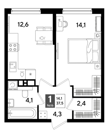 
  Продается 1-комн. квартира 36.9 м², в ЖК ДОГМА ПАРК, литера 15. Фото 1.