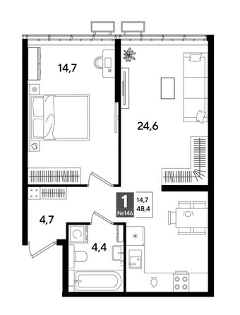 
  Продается 1-комн. квартира 47.7 м², в ЖК ДОГМА ПАРК, лит 20. Фото 1.