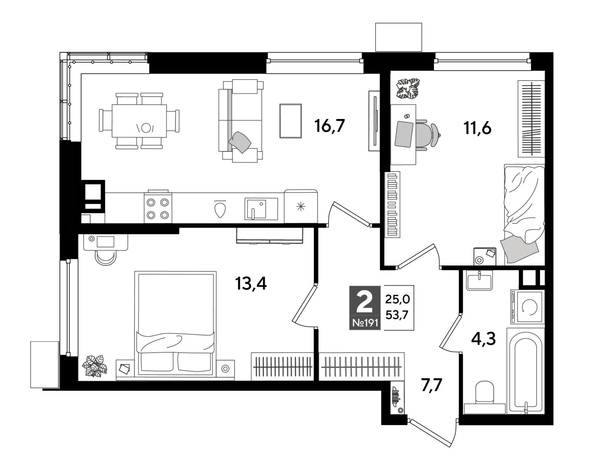 
  Продается 2-комн. квартира 52.8 м², в ЖК ДОГМА ПАРК, лит 20. Фото 1.