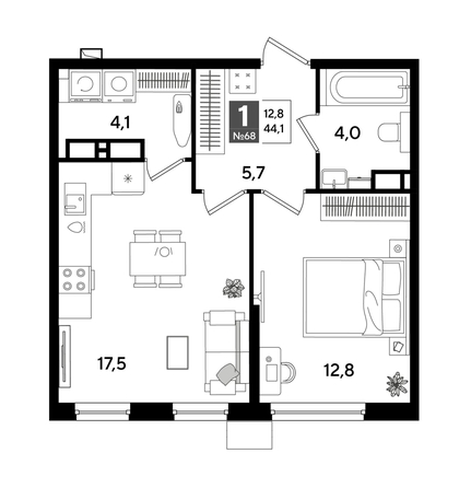 
  Продается 1-комн. квартира 43.7 м², в ЖК ДОГМА ПАРК, литера 18. Фото 1.