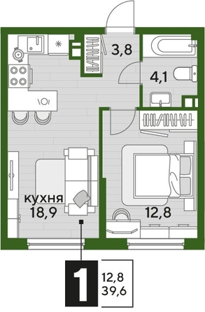 
  Продается 1-комн. квартира 39 м², в ЖК ДОГМА ПАРК, литера 18. Фото 1.