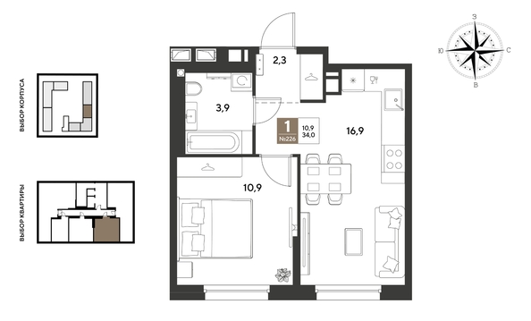 
  Продается 1-комн. квартира 34 м², в ЖК ГРЕЙД, литер 13. Фото 1.