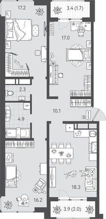 
  Продается 3-комн. квартира 89.7 м², в ЖК Все Свои ВИП, литера 3. Фото 1.