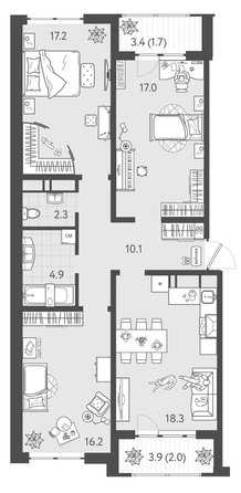
  Продается 3-комн. квартира 88 м², в ЖК Все Свои ВИП, литера 3. Фото 1.