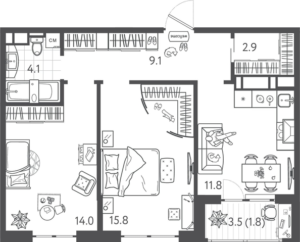 
  Продается 2-комн. квартира 59.25 м², в ЖК Все Свои ВИП, литера 3. Фото 1.