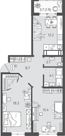 
  Продается 2-комн. квартира 62.05 м², в ЖК Все Свои ВИП, литера 3. Фото 1.