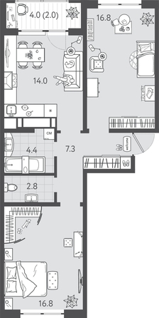 
  Продается 2-комн. квартира 64.7 м², в ЖК Все Свои ВИП, литера 3. Фото 1.
