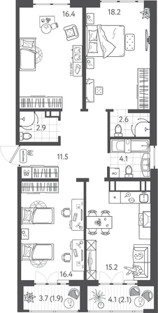 
  Продается 3-комн. квартира 89.7 м², в ЖК Все Свои ВИП, литера 3. Фото 1.