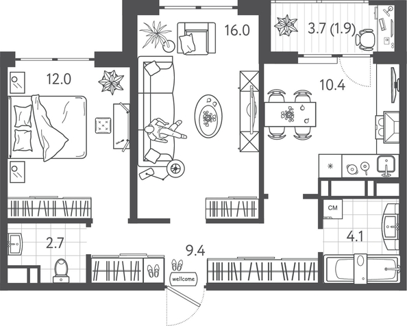 
  Продается 2-комн. квартира 55.3 м², в ЖК Все Свои ВИП, литера 3. Фото 1.