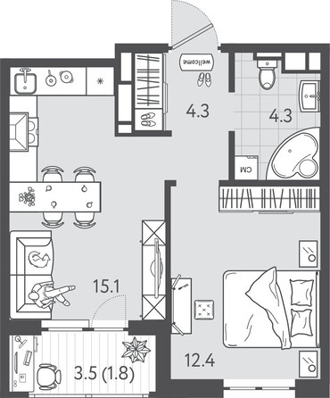 
  Продается 1-комн. квартира 37.4 м², в ЖК Все Свои ВИП, литера 3. Фото 1.