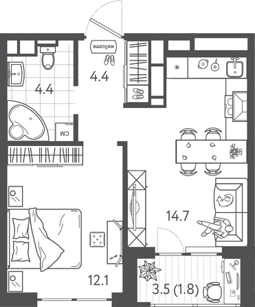 
  Продается 1-комн. квартира 36.85 м², в ЖК Все Свои ВИП, литера 3. Фото 1.