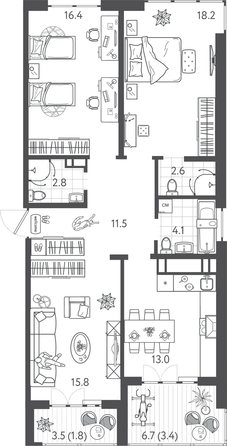 
  Продается 3-комн. квартира 89.6 м², в ЖК Все Свои ВИП, литера 3. Фото 1.
