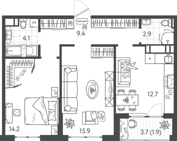 
  Продается 2-комн. квартира 60.3 м², в ЖК Все Свои ВИП, литер 4. Фото 1.