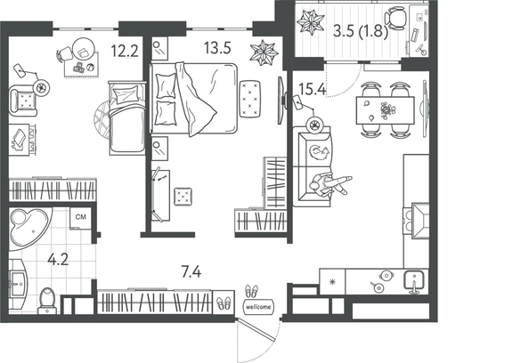 
  Продается 2-комн. квартира 54.2 м², в ЖК Все Свои ВИП, литер 4. Фото 1.