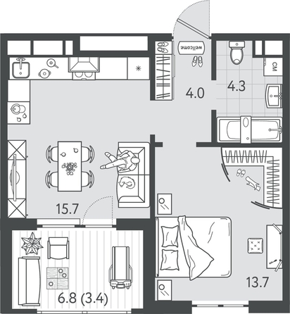 
  Продается 1-комн. квартира 40.55 м², в ЖК Все Свои ВИП, литер 4. Фото 1.