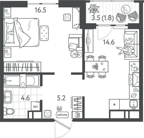 
  Продается 1-комн. квартира 42.4 м², в ЖК Все Свои ВИП, литер 4. Фото 1.