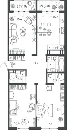 
  Продается 3-комн. квартира 89.35 м², в ЖК Все Свои ВИП, литер 4. Фото 1.