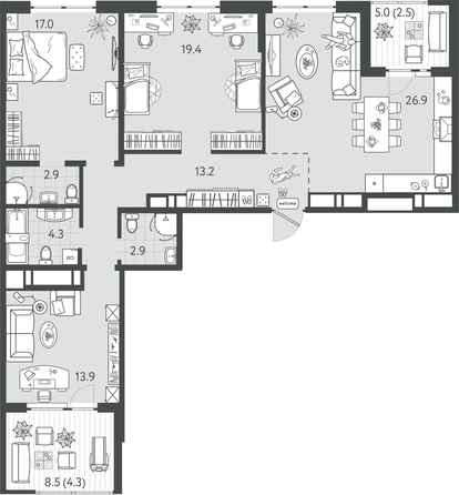 
  Продается 3-комн. квартира 107.15 м², в ЖК Все Свои ВИП, литер 4. Фото 1.