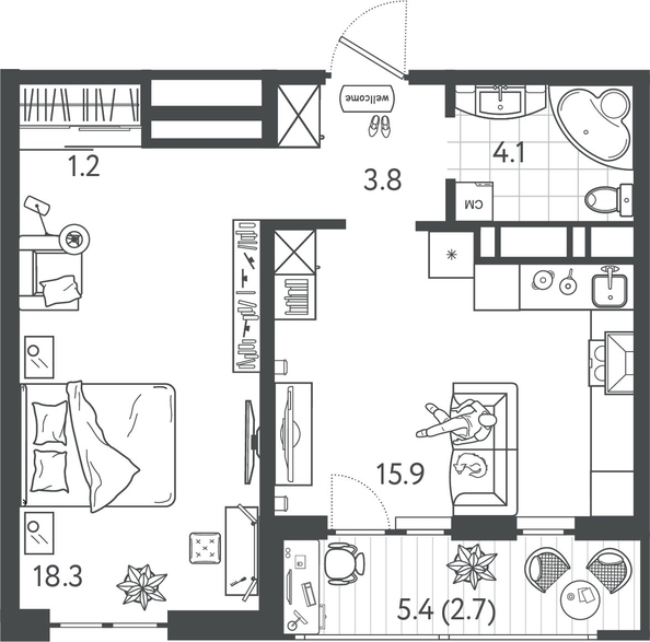 
  Продается 1-комн. квартира 46.2 м², в ЖК Все Свои ВИП, литер 4. Фото 1.