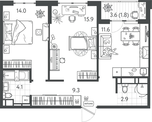 
  Продается 2-комн. квартира 59.55 м², в ЖК Все Свои ВИП, литер 4. Фото 1.
