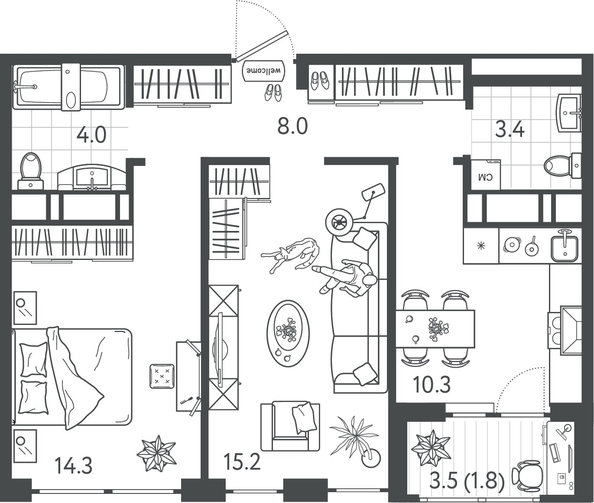 
  Продается 2-комн. квартира 56.6 м², в ЖК Все Свои ВИП, литер 4. Фото 1.