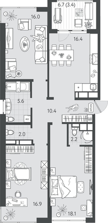 
  Продается 3-комн. квартира 90.65 м², в ЖК Все Свои ВИП, литер 4. Фото 1.