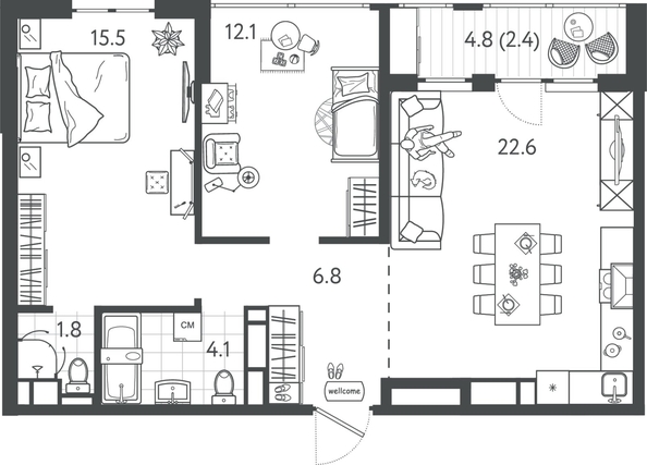 
  Продается 2-комн. квартира 65.15 м², в ЖК Все Свои ВИП, литер 4. Фото 1.