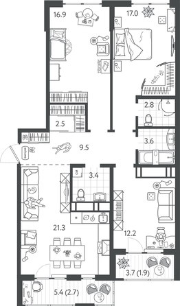 
  Продается 3-комн. квартира 93.25 м², в ЖК Все Свои ВИП, литер 4. Фото 1.