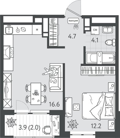 
  Продается 1-комн. квартира 38.7 м², в ЖК Все Свои ВИП, литер 4. Фото 1.