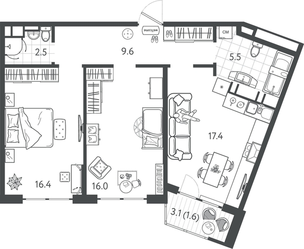 
  Продается 2-комн. квартира 68.05 м², в ЖК Все Свои ВИП, литер 7. Фото 1.