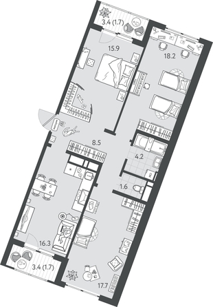 
  Продается 3-комн. квартира 84.7 м², в ЖК Все Свои ВИП, литер 7. Фото 1.
