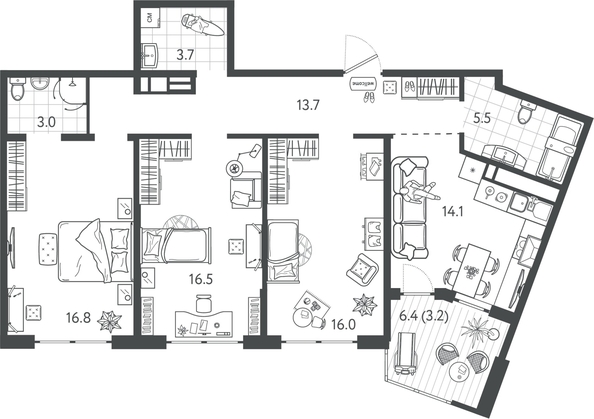 
  Продается 3-комн. квартира 91.45 м², в ЖК Все Свои ВИП, литер 7. Фото 1.