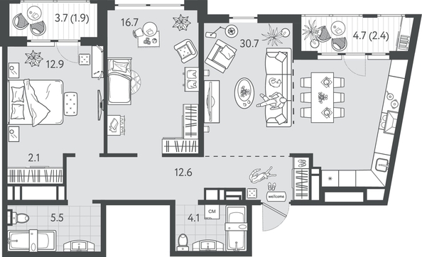 
  Продается 2-комн. квартира 87.8 м², в ЖК Все Свои ВИП, литер 7. Фото 1.