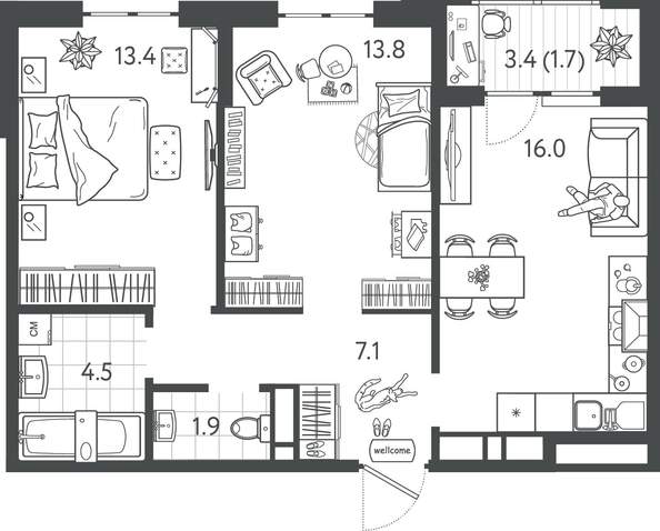 
  Продается 2-комн. квартира 58.2 м², в ЖК Все Свои ВИП, литер 7. Фото 1.
