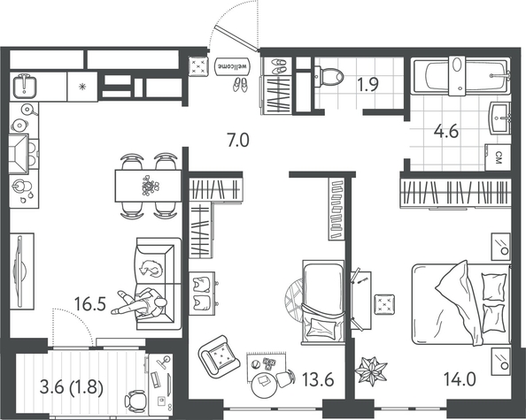 
  Продается 2-комн. квартира 58.7 м², в ЖК Все Свои ВИП, литер 7. Фото 1.