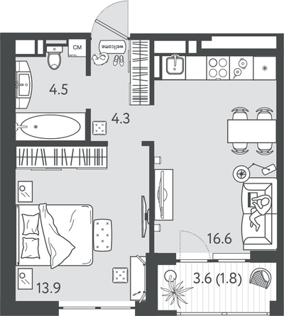 
  Продается 1-комн. квартира 40.4 м², в ЖК Все Свои ВИП, литер 7. Фото 1.