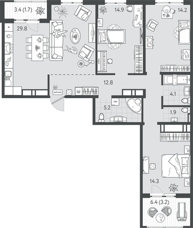 
  Продается 3-комн. квартира 101.6 м², в ЖК Все Свои ВИП, литер 7. Фото 1.
