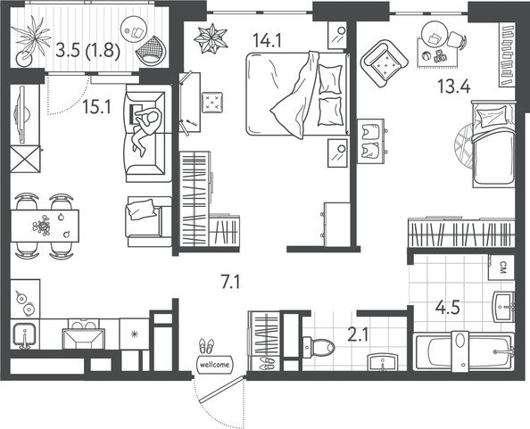 
  Продается 2-комн. квартира 58.15 м², в ЖК Все Свои ВИП, литер 7. Фото 1.