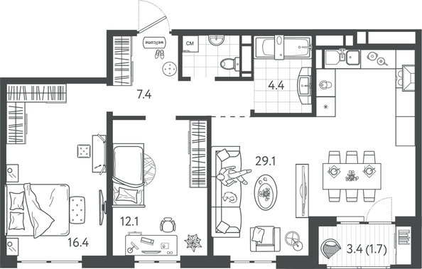 
  Продается 2-комн. квартира 72.1 м², в ЖК Все Свои ВИП, литер 7. Фото 1.